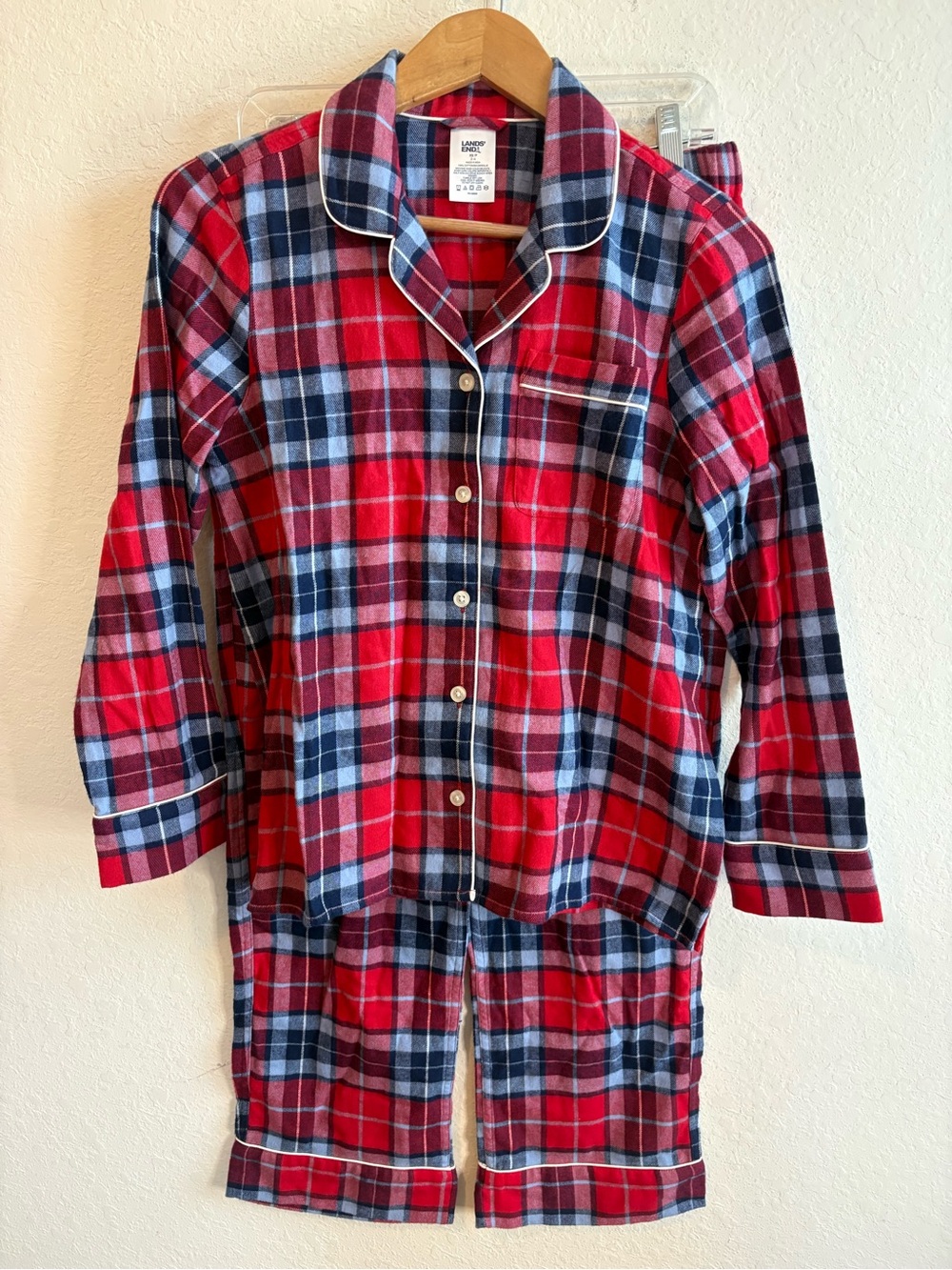 Lands End Blue Red Plaid Long Sleeve Pajama Set Size XS/ 2-4